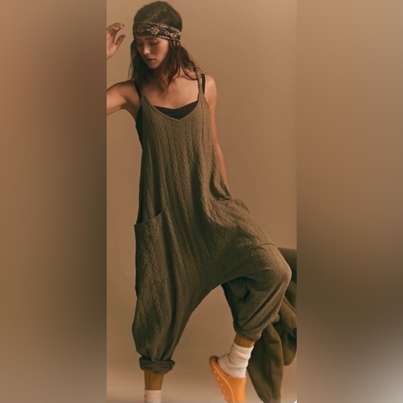 NWOT Free People Movement Hot Shot Cable Knit Onesie RARE - Light Army Green XS - Picture 2 of 16